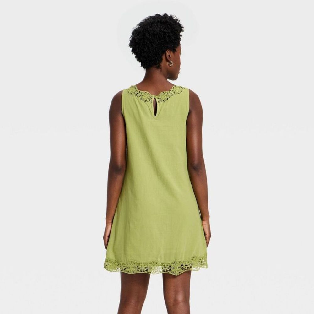 Universal Thread Lime Green Shift Dress with Lace Trim - Picture 2 of 3